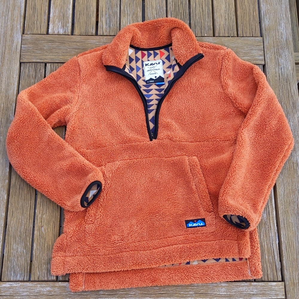 Kavu Women's XS  orange fuzzy Snowpack Fleece pullover